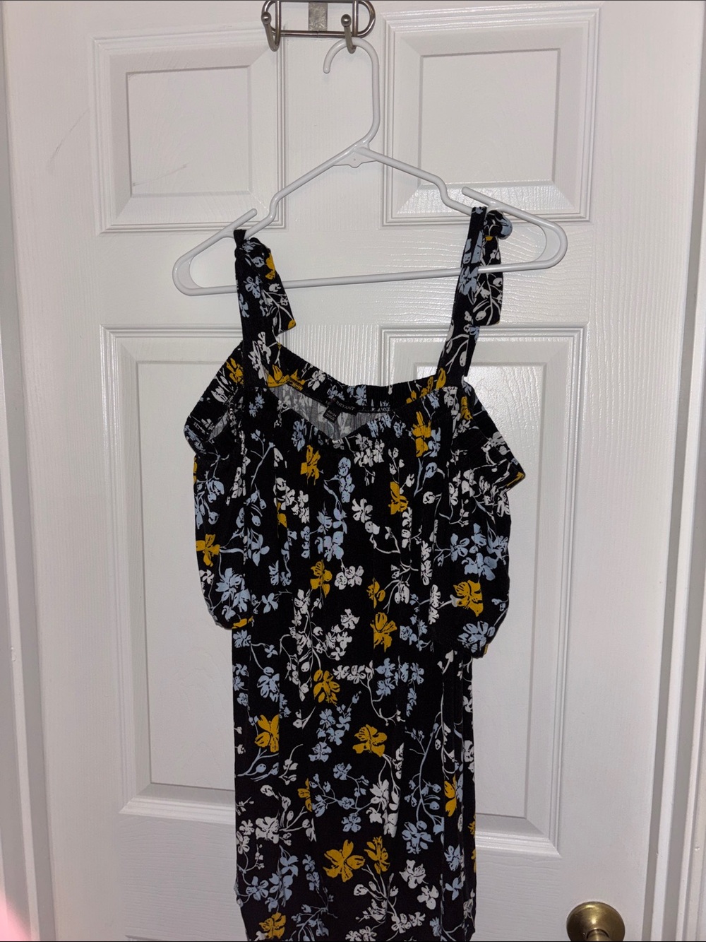 Lane Bryant Black Floral Cold-Shoulder Blouse with Yellow & Pale Blue Print